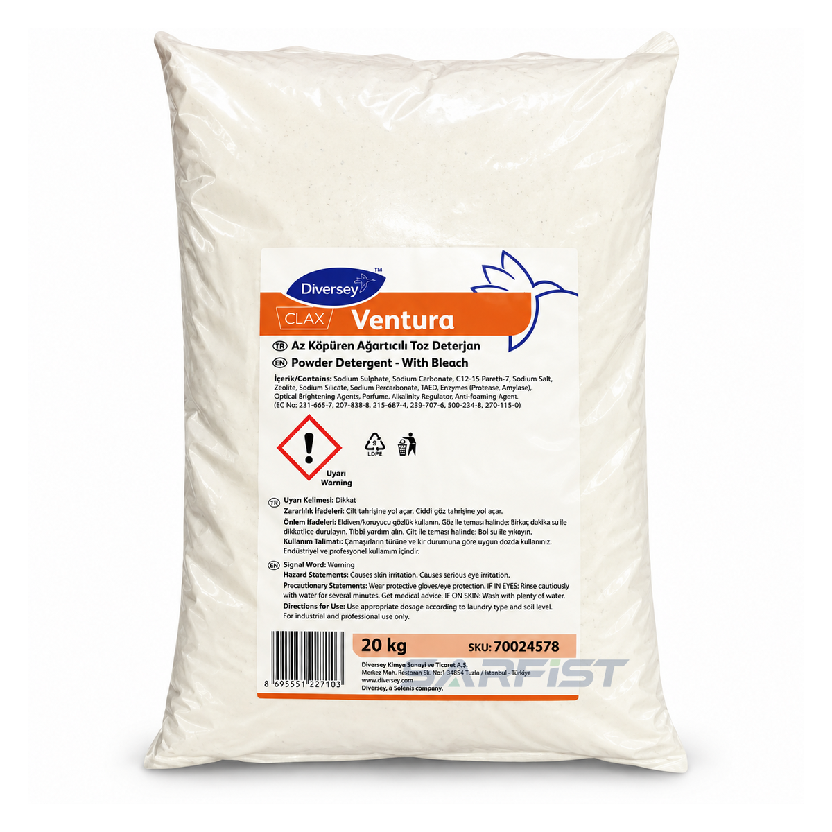 Diversey Clax Ventura Ağartıcılı Toz Çamaşır Deterjanı 20 Kg